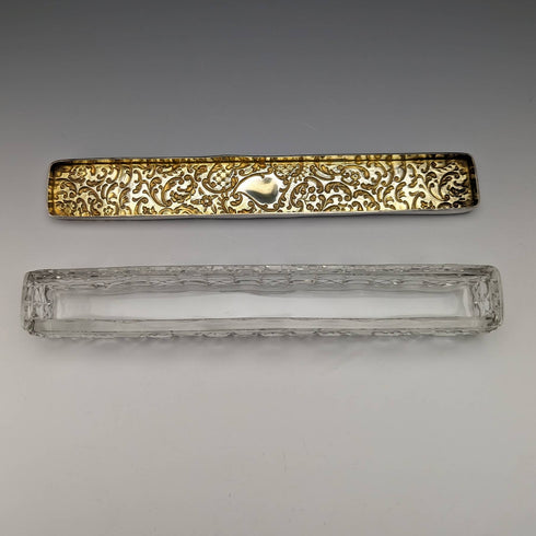 1906年 英国アンティーク カットガラス製 ハットピンボックス 純銀蓋 Henry Williamson